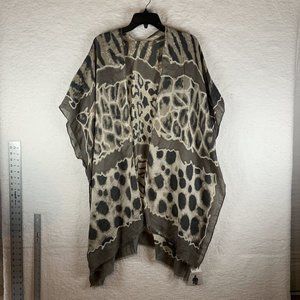 Nordstrom Rack Kimono Cardigan Womens S Black/Brown Leopard Print Polyester 6414